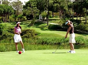 deporte, babes, lesbiana, pareja, golf, realidad, sujetador