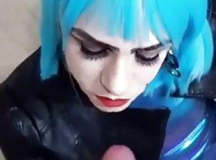 transsexuelle, amateur, énorme-bite, goth, sucer