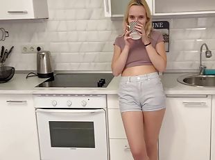 Blonde cutie blowing a dick in POV