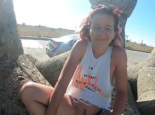 en-plein-air, public, amateur, ados, maison, pornstar, rousse