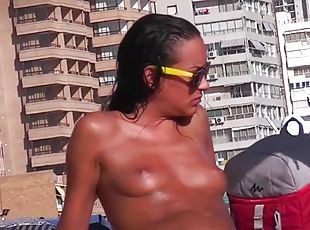 amateur, babes, cámara, playa, voyeur, tetitas, topless