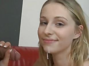 Blonde teen with pretty face gets nailed and facialed