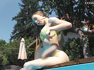 groß-titten, im-freien, öffentliche, babe, junge, schwer, pornsterne, blondine, schwimmbad, hintern