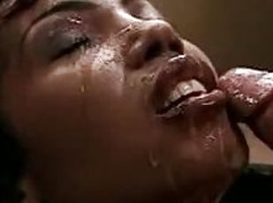 Ebony hottie gives a blowjob and gets fucked from behind