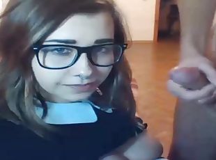 Busty nerdy hot teen loves to suck boner