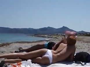 en-plein-air, fellation, couple, plage, ejaculation, bikini