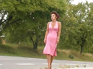 mature, voiture, rousse, cougar