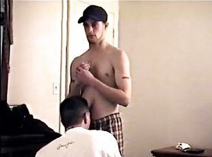 Amateur straight boy Buzz licks a big cock