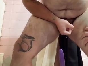 amateur, ejaculation-sur-le-corps, gay, joufflue, chevauchement, gode, solo, tatouage