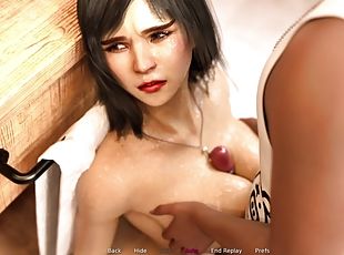 asien, baden, groß-titten, babe, blasen, junge, schwer, schlucken, hentai, 3d