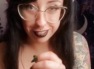 Tattooed goth elf slut sucks cock POV