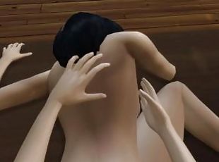 cona-pussy, troca-de-papeís, anal, lésbicas, adolescente, dedos, cozinha, hentai, 3d, morena