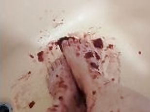 Slow Motion Grape Jelly Pour On Feet And Legs