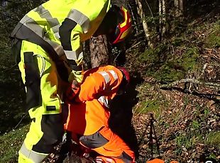 Two workers play in High-Viz gear