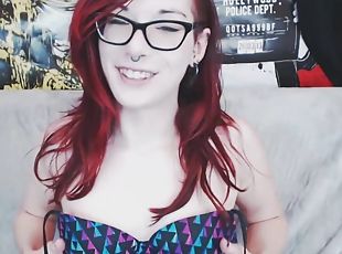 lunettes, amateur, rousse, petite-amie, webcam, percé, solo, soutien-gorge, ringard