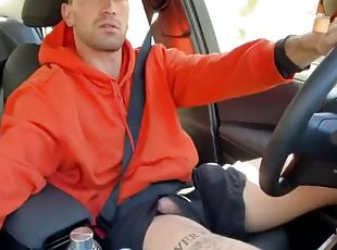 masturbación, al-aire-libre, público, amateur, gay, coche, pajeándose, musculada