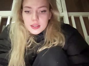 Hot blonde babe masturbates solo