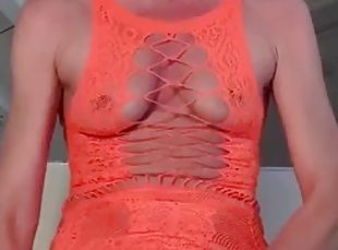 Masturbation in an orange dress