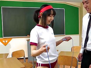 asien, blasen, beule-schuss, spielzeug, creampie, rasiert, klassenzimmer