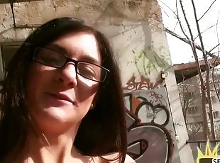 IR public German babe with glasses 3some nailed outdoor