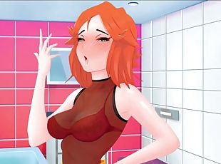 baden, groß-titten, erotisch-mutti, schwer, anime, hentai, hintern, dusche