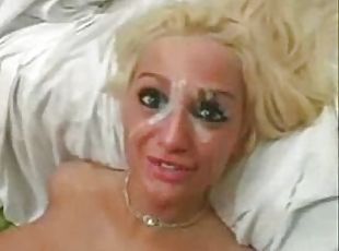 Sexy blonde girl gets a bukkake