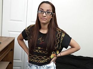 lunettes, orgasme, chatte-pussy, fellation, hardcore, latina, couple, naturel, mignonne, rasé