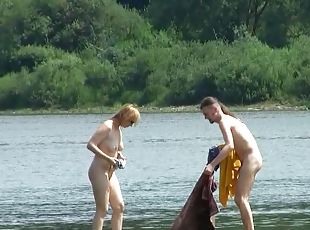 nudistické, vonku, kamera, pár, pláž, voyeur, nadržané, blondýna, prirodzené, jazdenie