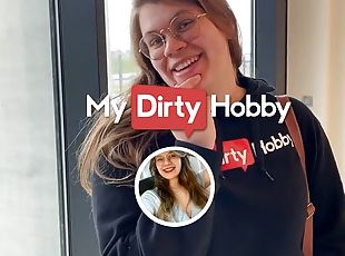 MyDirtyHobby - Nerdy babe fucks and creampied in public