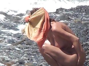 nudista, al-aire-libre, coño-pussy, cámara, playa, voyeur, sucio, natural, húmedo, morena