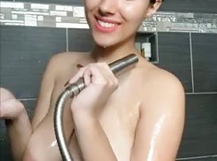 bañando, tetas-grandes, amateur, ducha