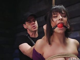 cul, gros-nichons, fellation-profonde, bdsm, esclave, trio, bâillonnement, bondage, brunette