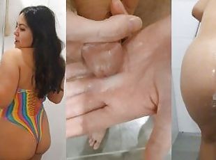 peldēšanās, lielās-krūtis, masturbācija-masturbation, orgasms, spermasizšāviens, latina, sperma, sperma-sperm, bumbulīši, duša