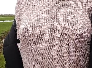 gros-nichons, en-plein-air, public, naturel, seins, soutien-gorge, clignotant