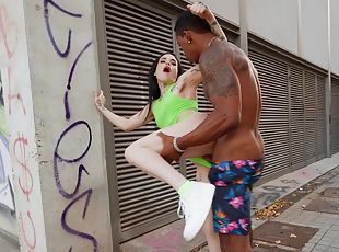 gros-nichons, levrette, en-plein-air, public, chatte-pussy, anal, interracial, black, chevauchement, petite