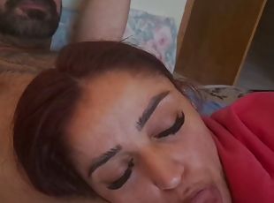 Morning blowjob from wife gets cum in mouth