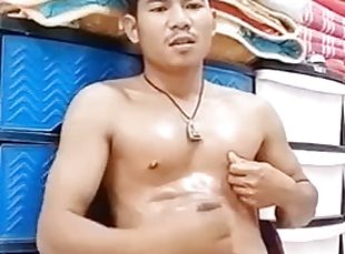 asiatique, masturbation, ejaculation-sur-le-corps, gay, thaï, solo, musclé, taquinerie