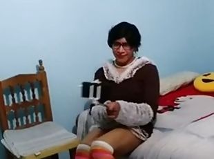 transsexuelle, amateur, milf, latina, lingerie, bout-a-bout, solo, noël, jambes