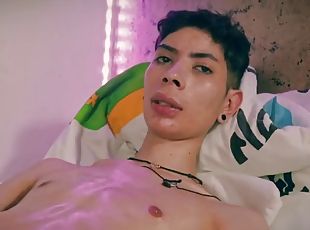 Hot Skinny Twink Magic C Jerking His Big Cut Cock with Oil Shooting a Thick Cum Load