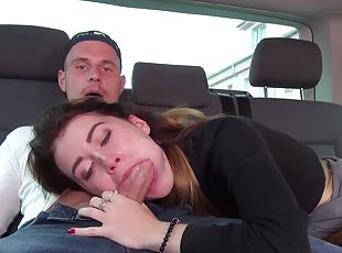 Big cumshot on her face after she tries intense backseat porno