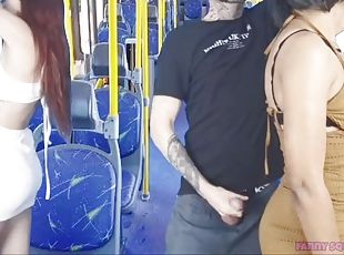 Naughty thigh hottie inside public transport and cums in her big ass