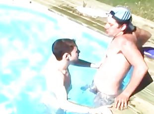 Horny jock fucks boyfriend at private outdoor pool