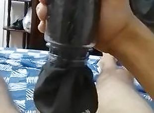 Home made pocket pussy has wet pussy sounds