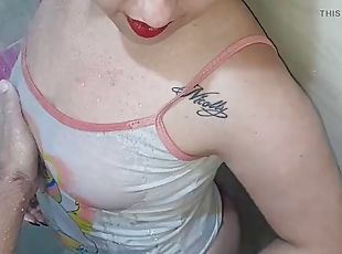 mandi, blowjob-seks-dengan-mengisap-penis, gambarvideo-porno-secara-eksplisit-dan-intens, latina, brazil, sudut-pandang, manis, bokong, mandi-shower, berambut-cokelat