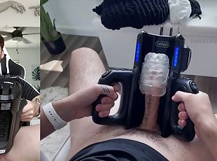 His FIRST TIME putting his big, uncut dick into his XT5 Auto Stroker Toy till he CUMS - TOY REVIEW