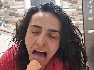 Sucking and fucking my big dildo