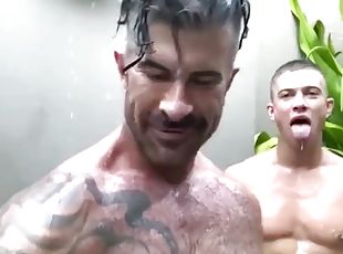 bañando, gay, ducha