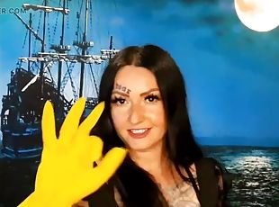 Yellow rubber gloves for fisting. Do you want to feel them in yourself? Dominatrix Nika and glove fetish