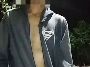 asiatique, masturbation, en-plein-air, public, amateur, gay, attrapée, solo, taquinerie