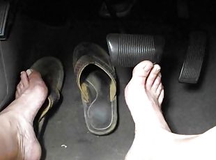 Barefoot driving around the block drive with your feet